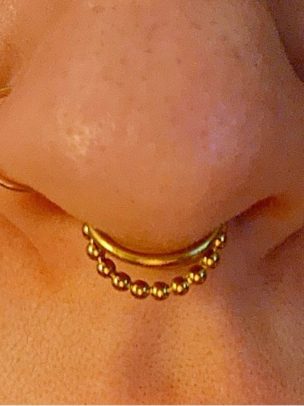 7mm 16g Gold-Toned Beaded Triple Ring Design Septum Ring - Women Jewelry